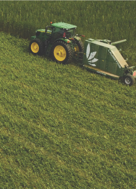 An overview image of a hemp field being harvested. 