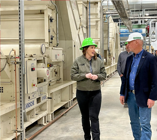 CEO, Morgan Tweet, talking with Governor Greg Gianforte in the IND Hemp Warehouse. 